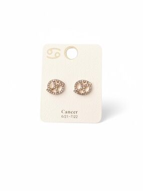 Cancer Astrological Zodiac Sign Rhinestone Gold Post Earrings June 21 - Jul 22